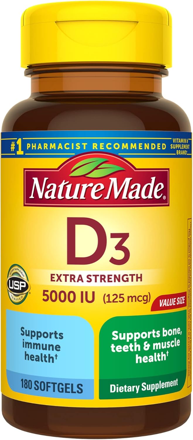 Nature Made Vitamin D3 5000 IU (125 mcg) Softgels, Extra Str